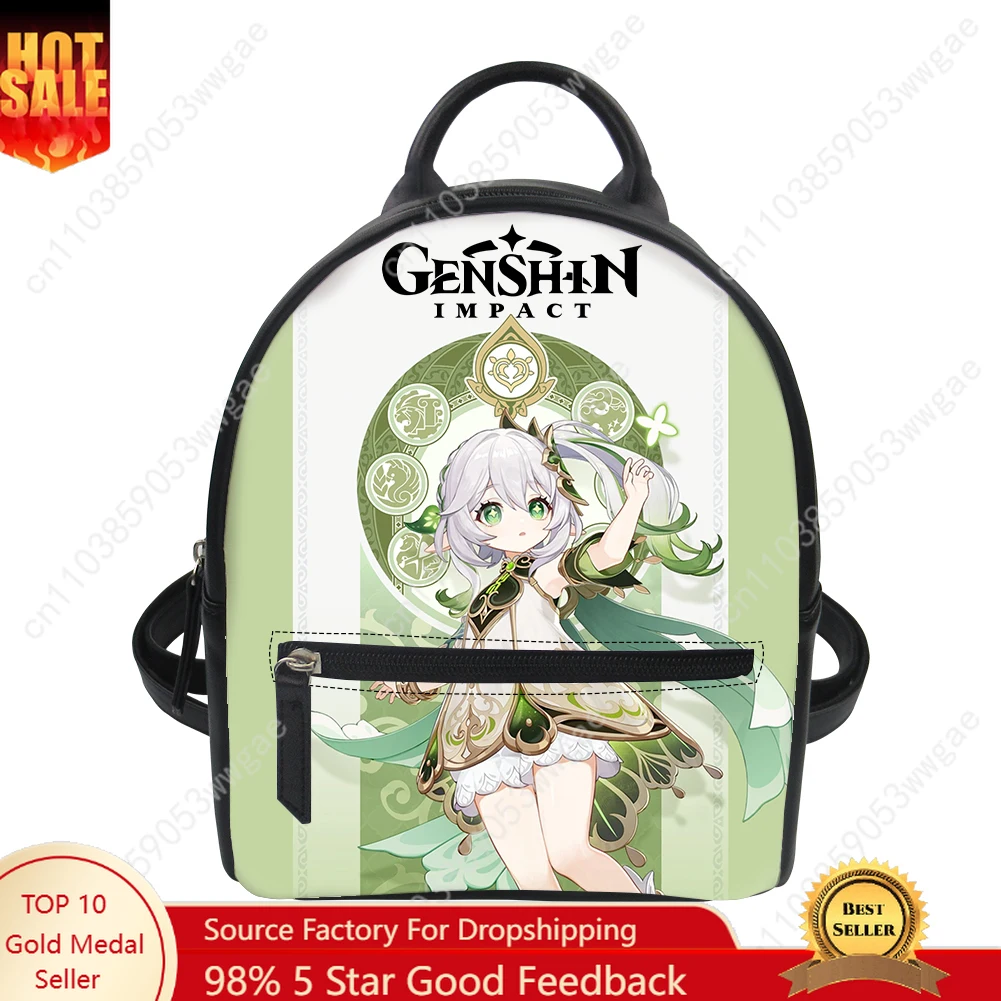 

Genshin Nahida Backpack Purse Womens Schoolbag Customized Double Shoulder Bag High Quality Mini Daypack Leather Travel Bag Gift