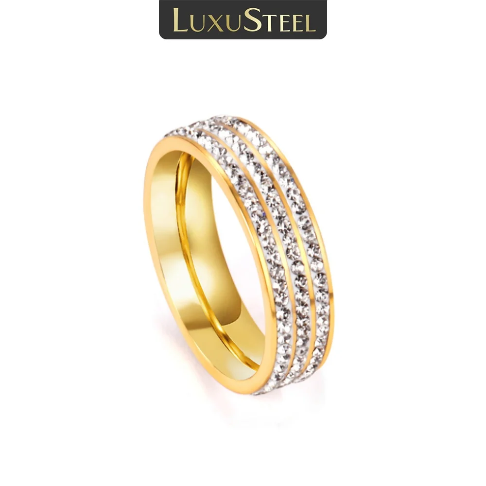 

Роскошные Многослойные кольца с фианитами и кристаллами для женщин, золотого цвета, в стиле панк, готический стиль, модные свадебные кольца из нержавеющей стали