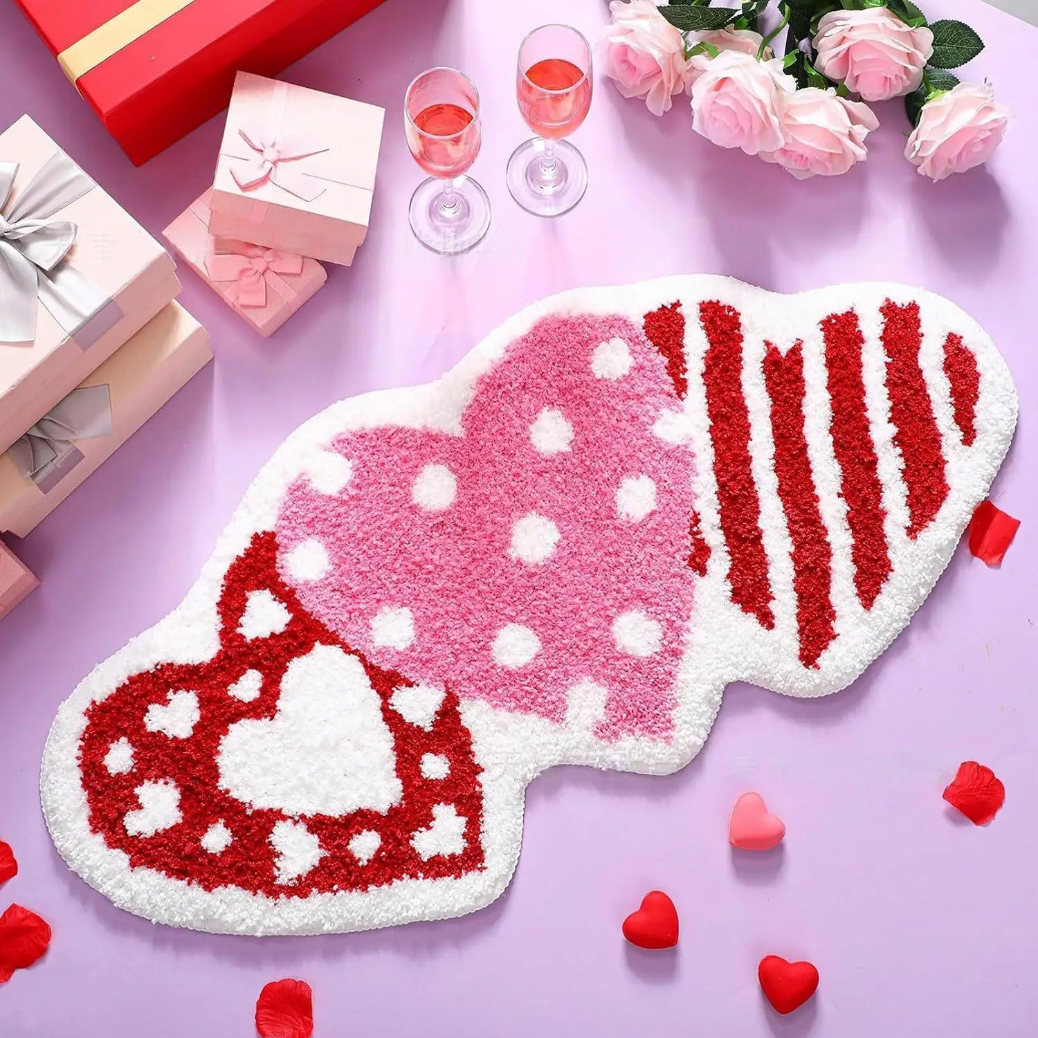 VIKAMA Valentine's Day Abnormalimitation Cashmere Floor Mat Household Toilet Non-Slip Bathroom Easy Care Floor Mat Home Decor