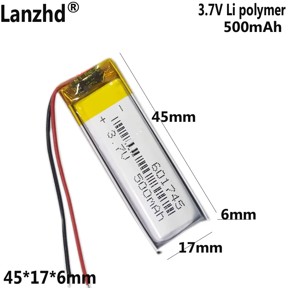 

3.7V 500mAh 601745 Rechargeable Li-Polymer Li Lithium Lipo Battery For MP3 Music Player GPS Sat Nav Car Camera Bluetooth Speaker