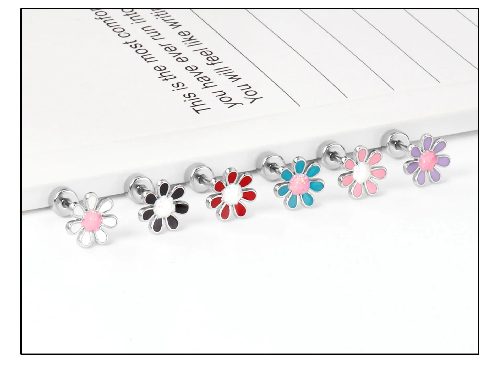 12 Paare/schachtel Blume Gänseblümchen Edelstahl Ohrstecker mit Glitzer trendige süße hypoallergene lässige Ohrringe Schmuck Geschenk 2024 – Detail 5