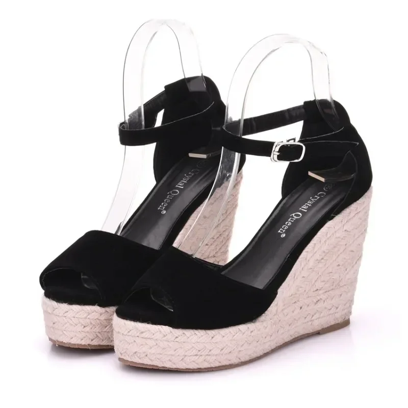 Shoes Women Office Lady Pumps Platform Peep Toe Wedding Flock 10CM Wedges Weave Heels Solid Pole Dancing Woman Shoes