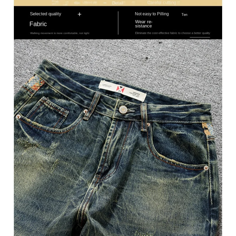 

Ретро американские модные брендовые брюки-шаровары с вышивкой и принтом, мужские свободные прямые ностальгические джинсы