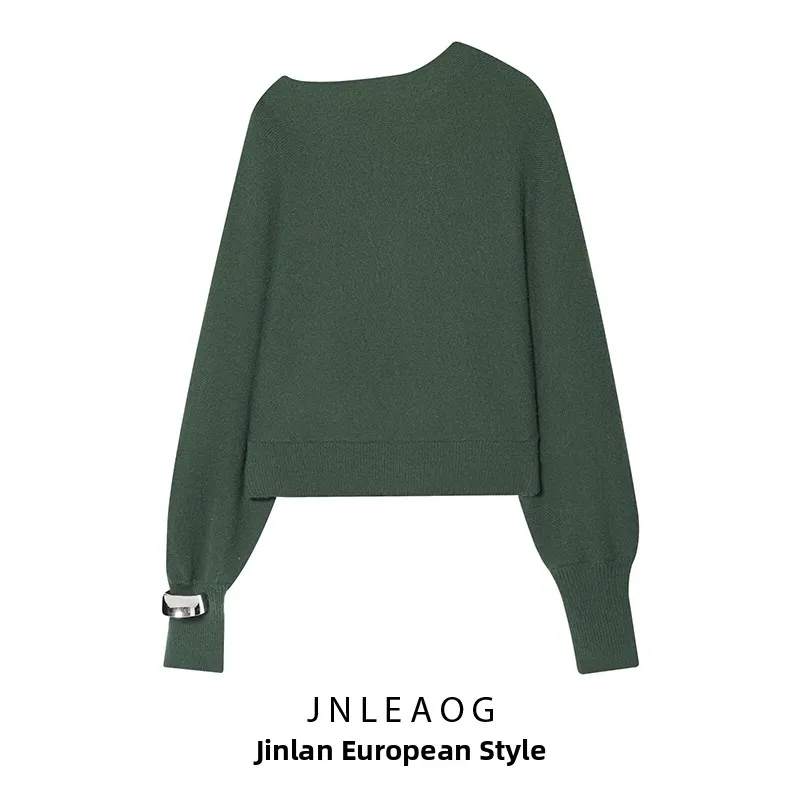 

Faionable Long Sve Asymmetric Ne Bracelet Knitted Sweater Autumn New Arrival Women's Polyester Fiber Full Sve Knitwear