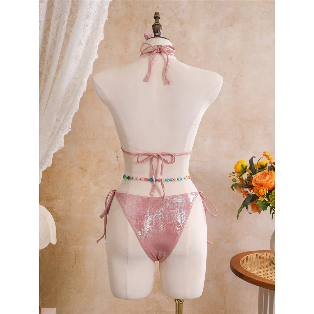 3D-Blumen mit Rock, Neckholder-Bikini, Damen-Badebekleidung, dreiteiliges Bikini-Set, gepolsterter Badeanzug, Badeanzug, Schwimmbekleidung V8368 – Detail 17
