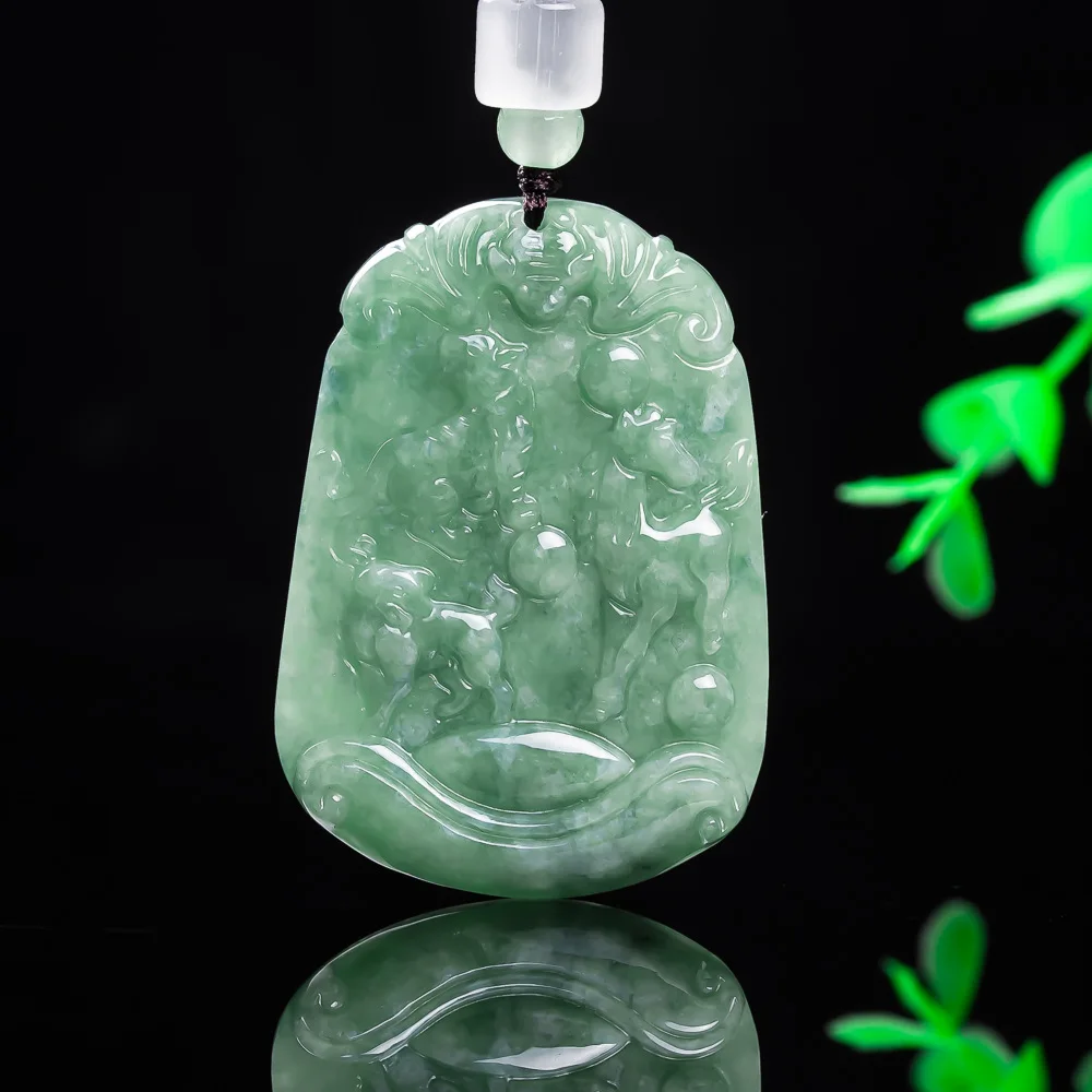 Natural Burma Jade 12 Chinese Zodiac Trinity Pendant Men Women Four Meeting Jadeite Charms Jewelry Wholesale Drop Shipping