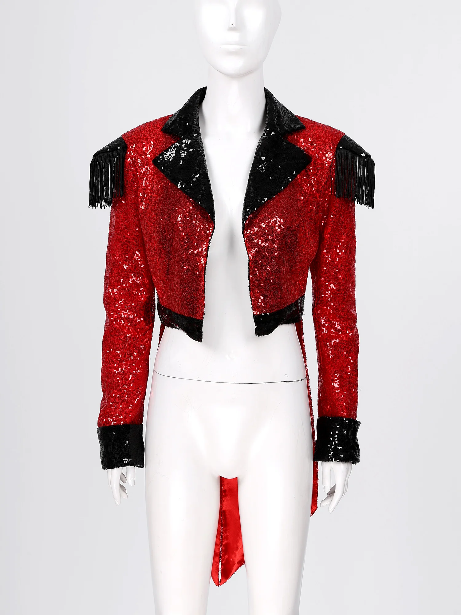 Costume da circo per adulti da donna cappotto posteriore glitterato cappotto smoking Suit Showman Ringmaster Costume Cosplay Halloween Outfit Tops