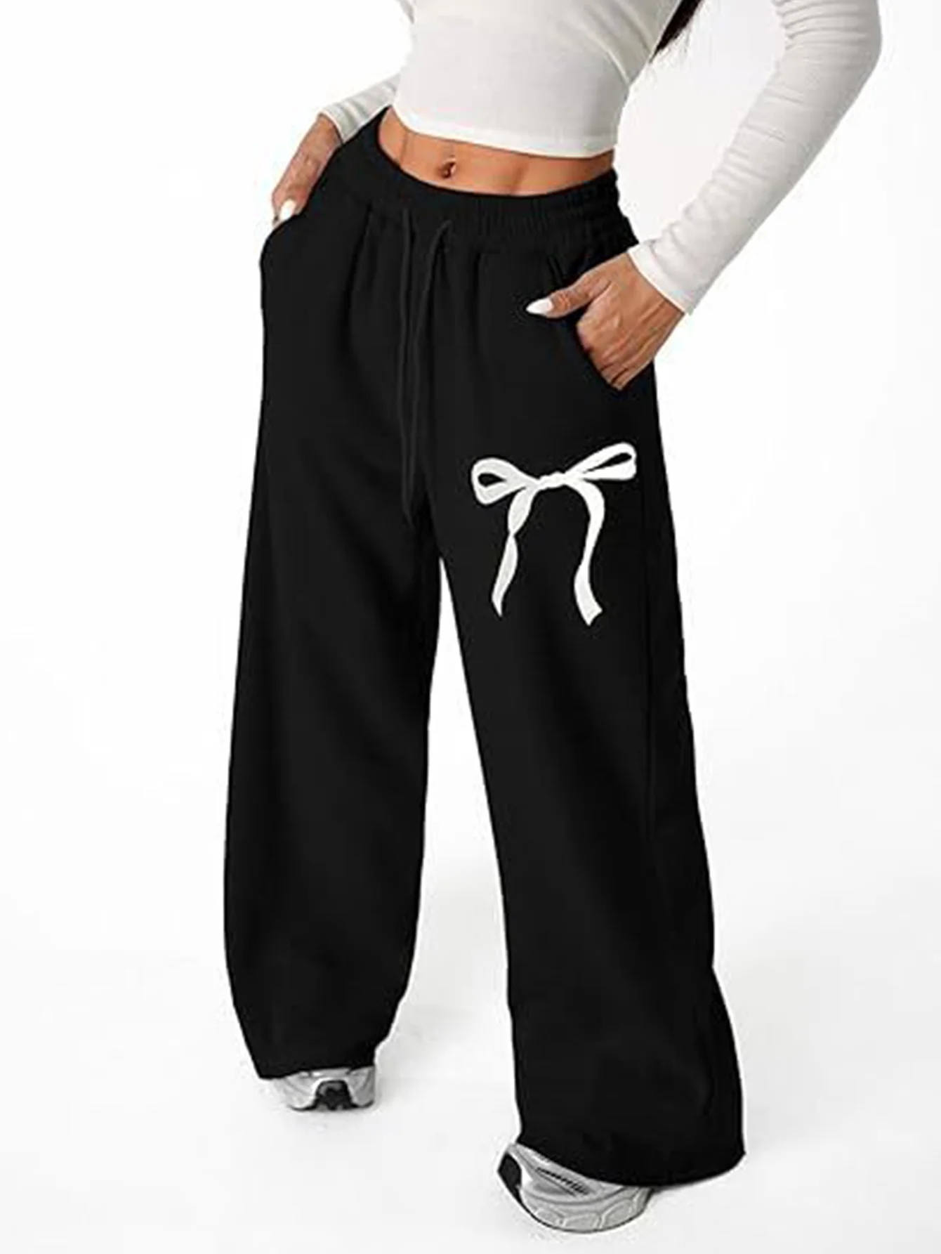 Comfortabele damesbroek met hoge taille, knoopprint, veters, het hele seizoen, K-mode, basisstijl voor dames