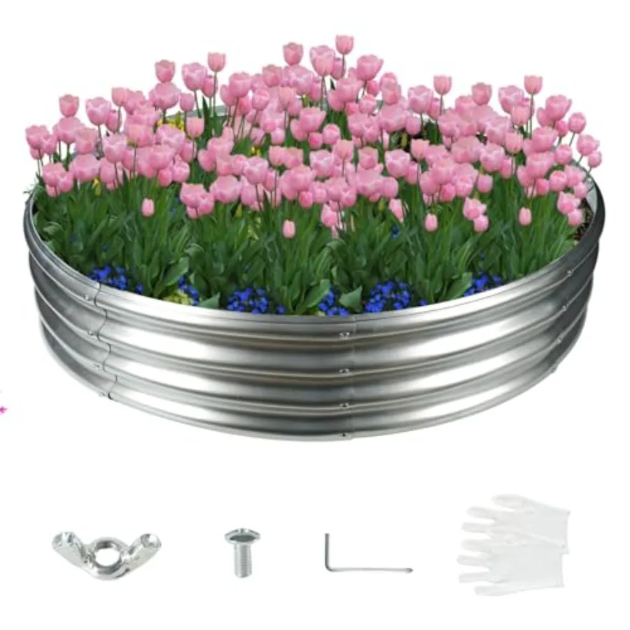 

Оцинкованный садовый приподнятый гряд-клумба/ящик для растений/кольцо для костровой чаши диаметром 5 футов, толщиной 0,8 мм, высотой 12 дюймов, с гофрированными краями и углами без острых кромок