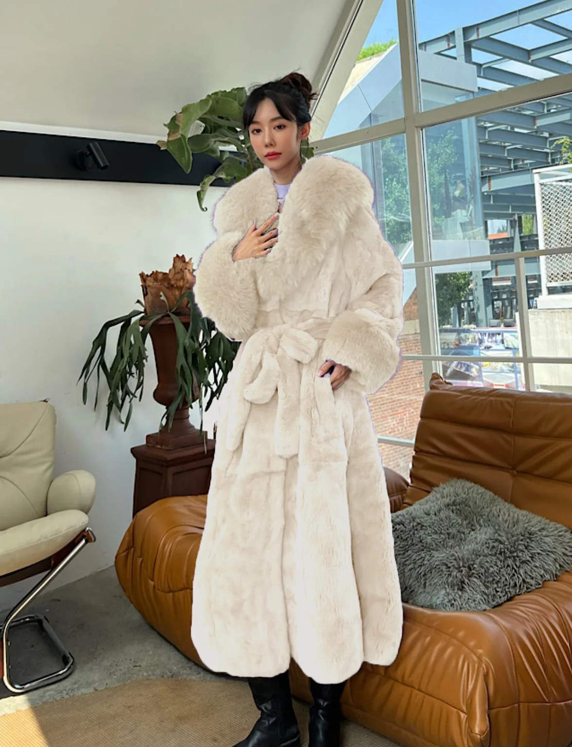 Women's Parker Winter Fur Warm Large Size Solid Color Fur & Faux Fur Women New Casual Long Sleeve Temperament Women Fur Coat Y72