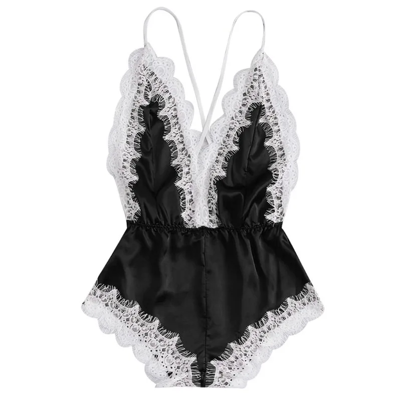 Top Fashion Sexy Lace Suspender Oilcloth Home Jumpsuit Spaghetti Strap Bodysuit Womens Nightgown Sleepwear Lingerie Body Shaper