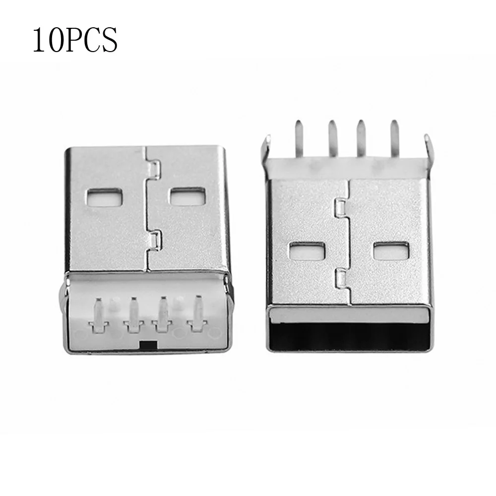 10PCS USB 2.0 Male Connector A Type USB PCB Plug 90 Degree Male USB Data Interface Plug 4 Bent Pin DIP Welded Plate USB Socket