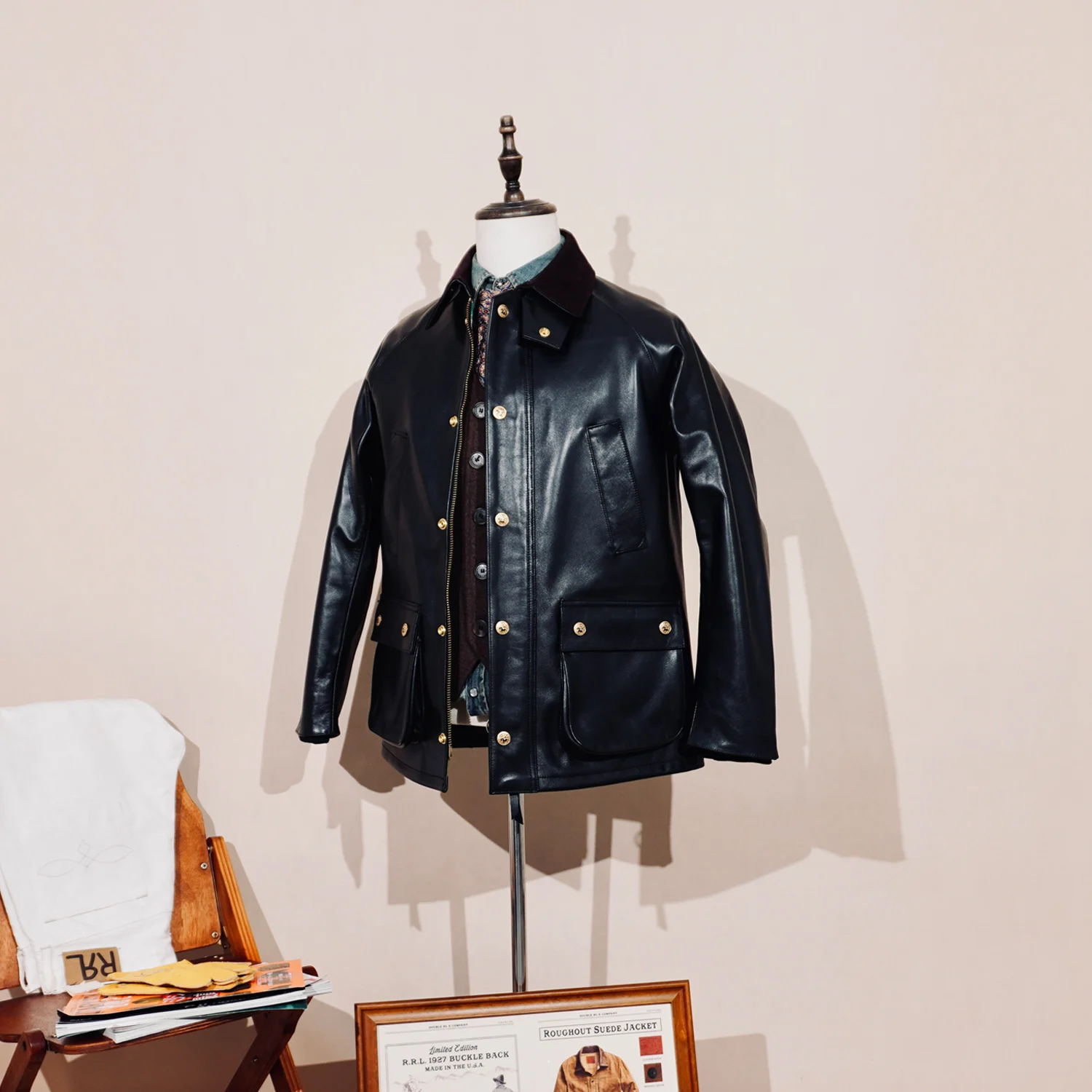 

Tailor Brando Classic BBR British Vintage Full Grain Vegetable Tanned Horsehide Men's Genuine Leather Safari Jacket