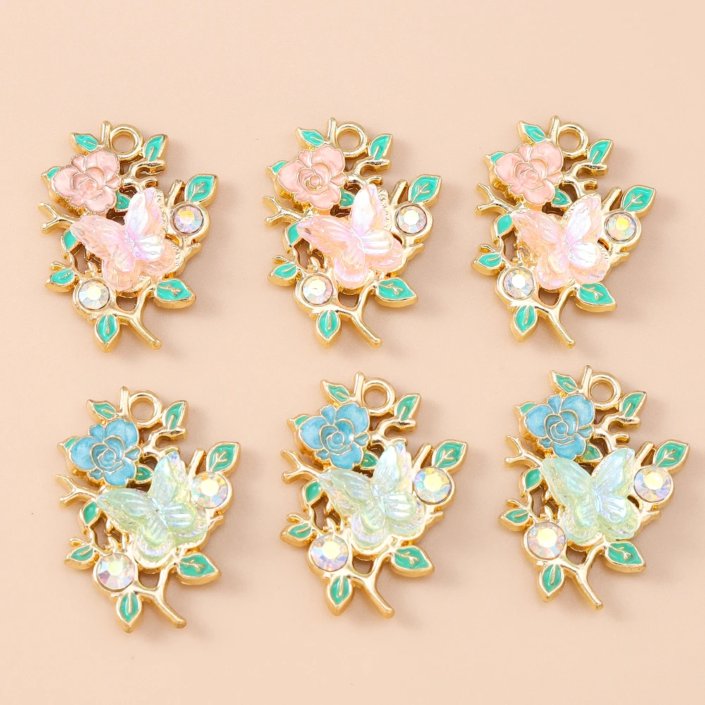 Leslie 10 stücke Neue Exquisite Blume Schmetterling Charms Emaille Schmetterling Anhänger Für Frauen DIY Halskette Ohrringe Schmuck Geschenke – Detail 11