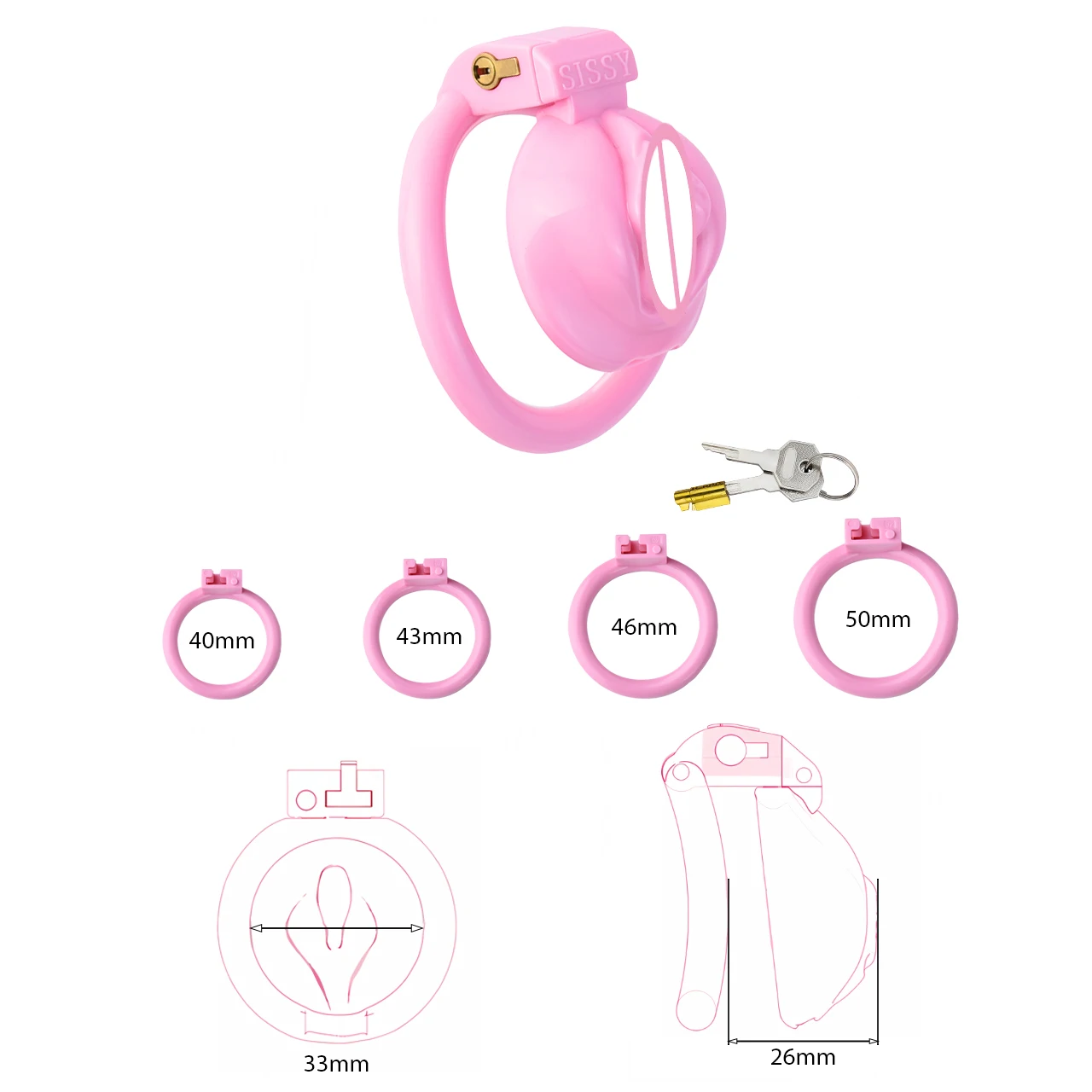 Jouets sexuels féminins en forme de chatte rose pour adultes, chasteté, clitoris, vagin, entraîneur gay, bondage avec 4 anneaux de base, produits pour adultes