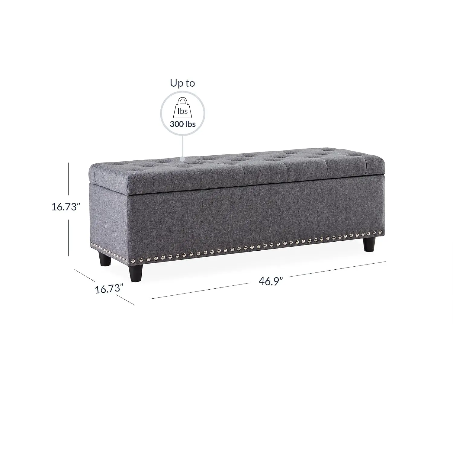 Storage Ottoman, Tufted Ottoman with Close Hinge, Foot Rest for Living Room (Gray, 47 inch)