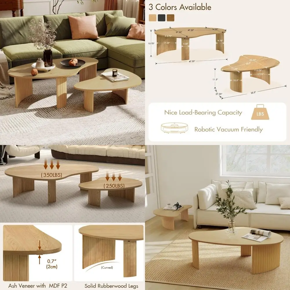 

Современные журнальные столики, круглая столешница из МДФ в стиле манго, отделка из ясеня и ножки из каучукового дерева в натуральном тоне