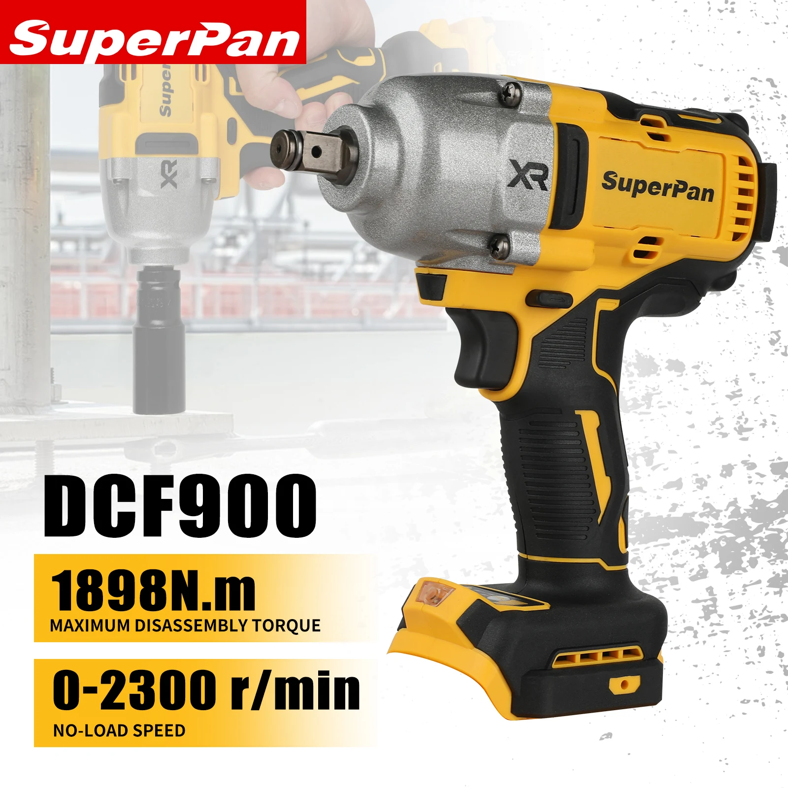

Superpan DCF900 20V Brushless Impact Wrench, High Torque Cordless Impact Gun, 1/2 Inch Universal Battery Power Tool