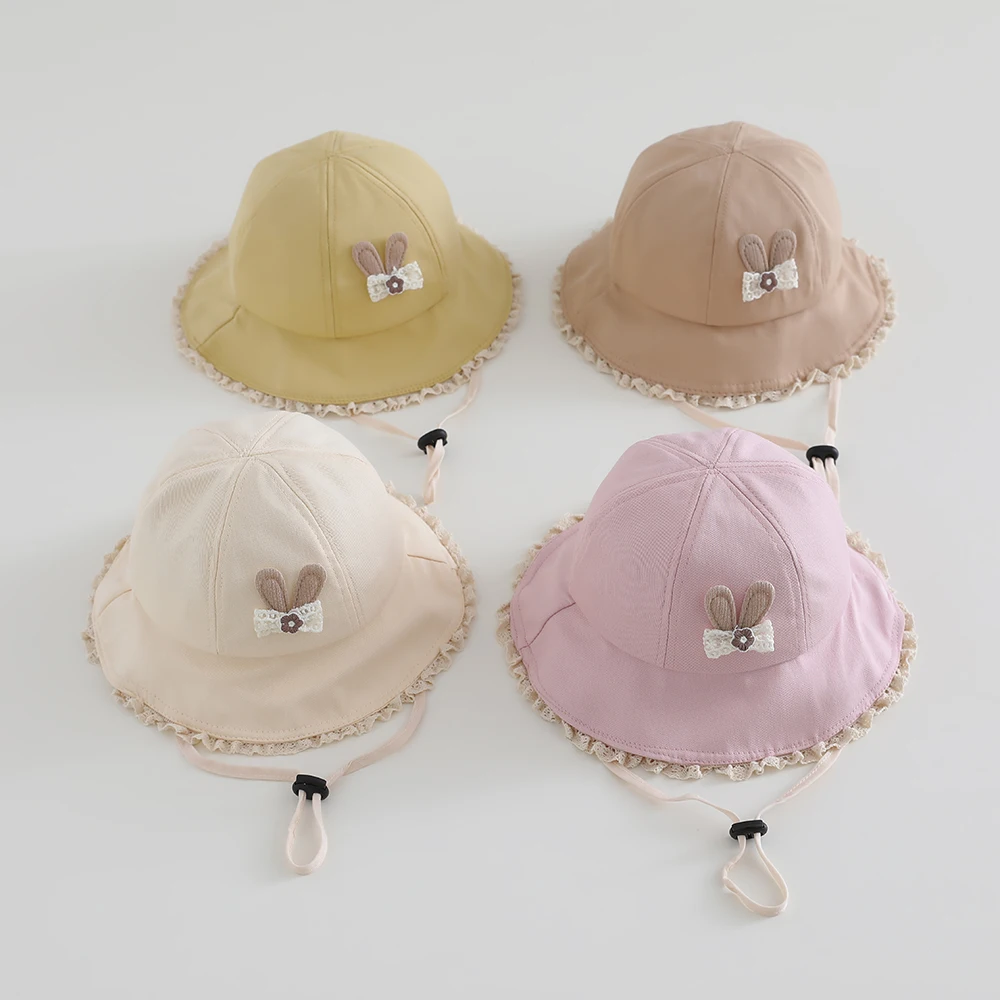 

Новая летняя панама для девочек с тканевой нашивкой в виде кролика, детская пляжная шляпа от солнца, защита от ультрафиолета для детей