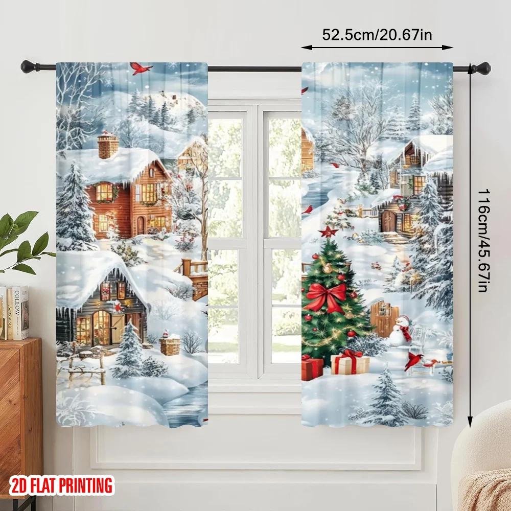 2pcs,2D plane printing Curtains Winter Wonderland(2) Versatile 100% Polyester (without rod) All Seasons Perfect for Bedroom