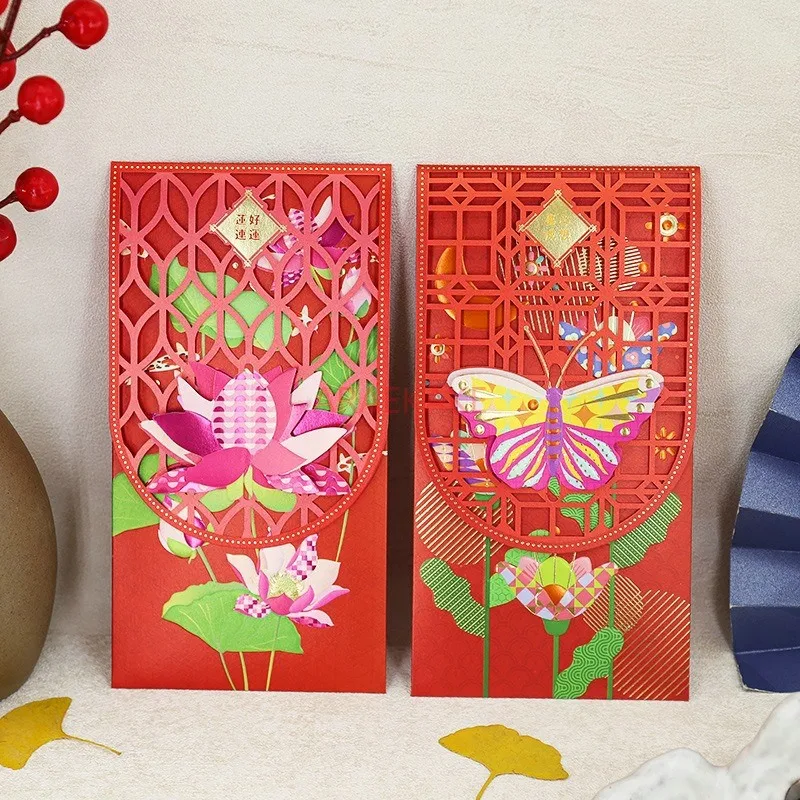 2pcs Red Envelope 3D Creative Spring Festival Red Packet 2025 Snake Year New Hot Stamped Red Envelope