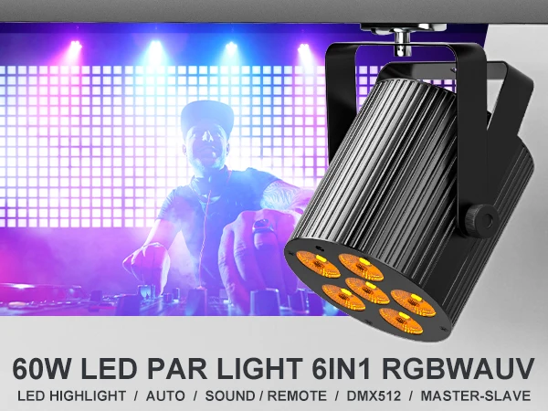 U'King 4PCS 60W LED Flat Par Light 6x6W RGBWA UV 6in1 LED Par Light DMX512 Remote Control Stage Light DJ Lighting Equipment