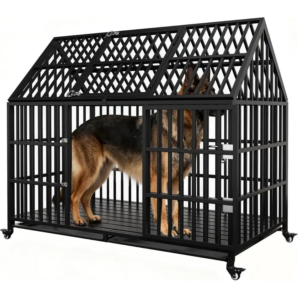 

XXL Reinforced Dog Crate for Large or Anxious Dogs, 250lbs Load Capacity, Double Door with Wheels