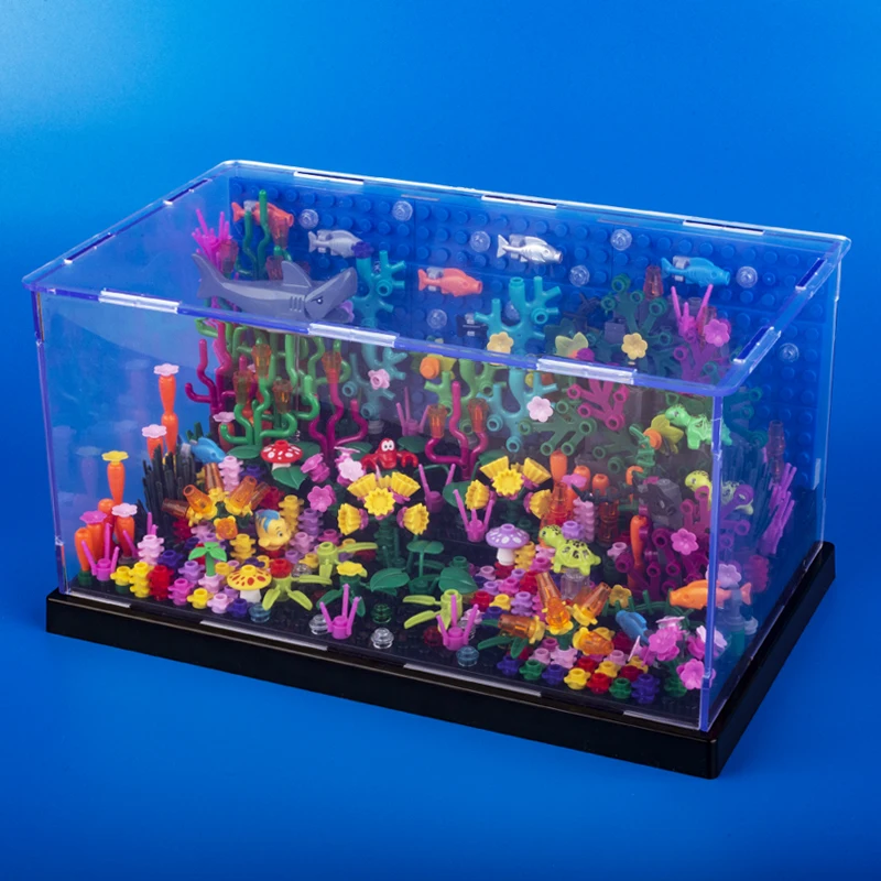 MOC City Underwater World Building Blocks Shark Seaweed Octopod Fish Mini Animal Parts Creative Display Box Model Kids Gifts