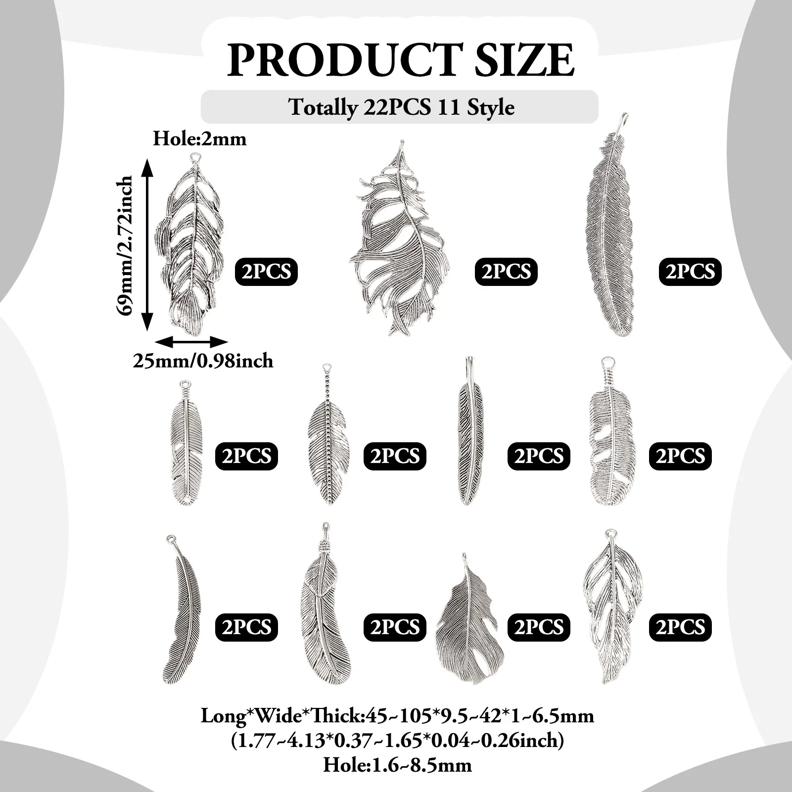 22pcs Leaf Alloy Pendants Tibetan Style Antique Silver Color Charms for Diy Earrings Necklace Handmade Jewelry Making Findings