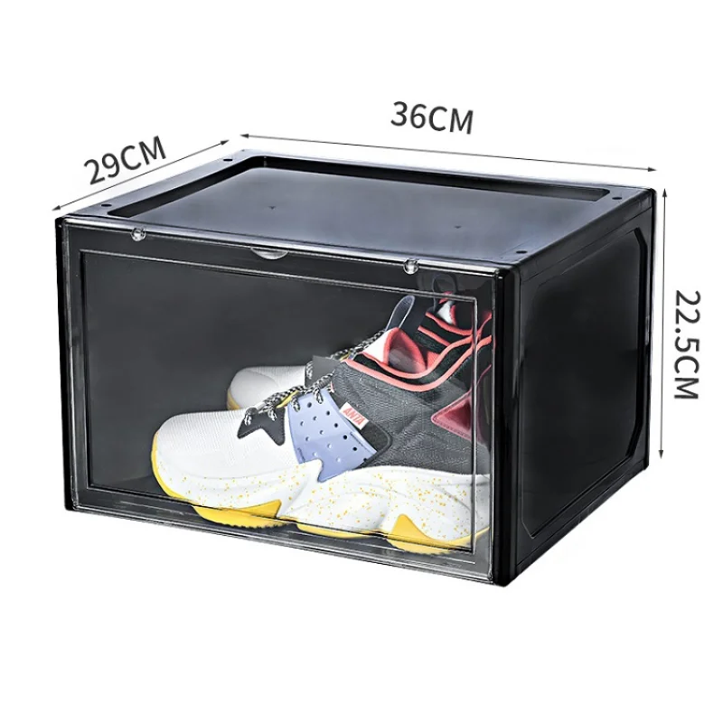 1Pc Magnetic Door Shoe Box Foldable Thicken Shoes Box Acrylic Clear Door Home Closet Shoes Organizer Drawer Type Shoe Case