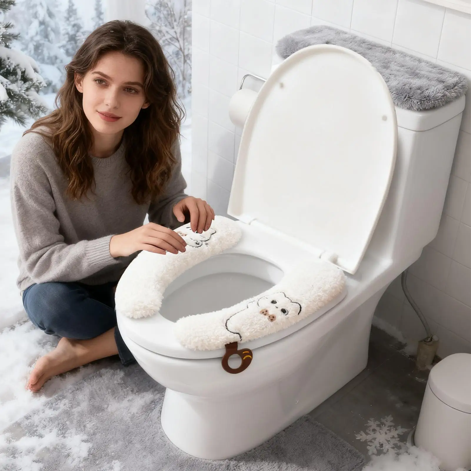 1 Para Miękkich, Ciepłych, Zmywalnych Nakładek na Sedes z Klejem, Pluszowe Podkładki Ocieplające na Sedes do Łazienki na Zimę, na Zimną Pogodę, do Domu, Kampera