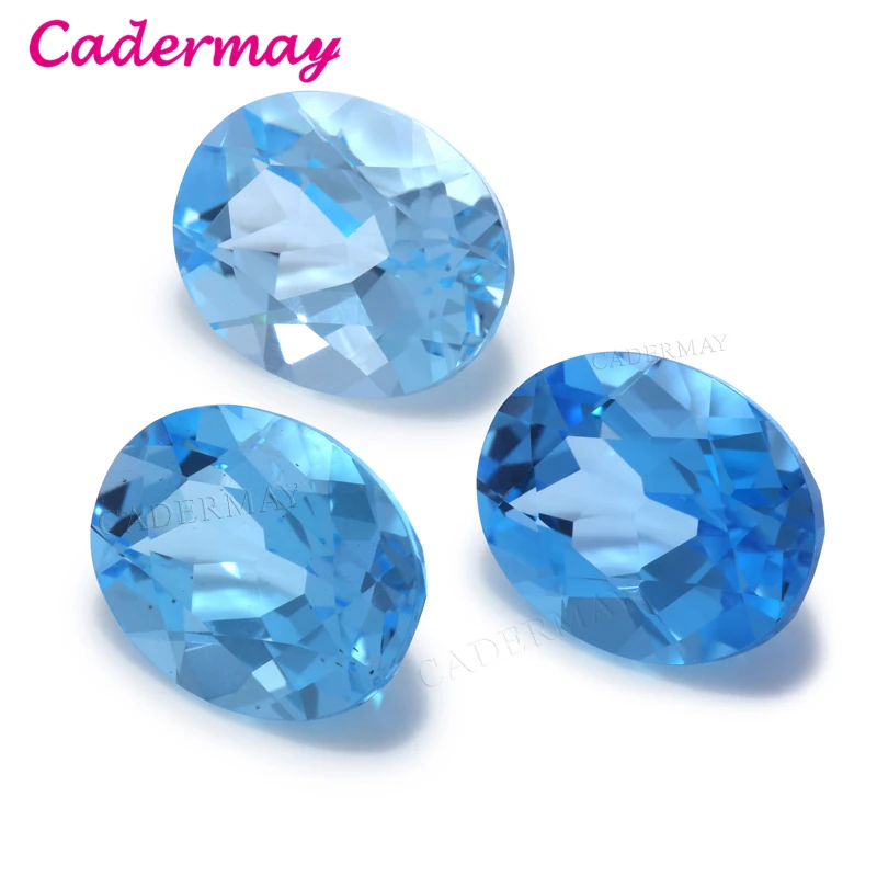 CADERMAY Oval Shape Swiss Blue Natural Topaz Loose Stone With GRC Certificate Beads For Inlaid Jewelry Making