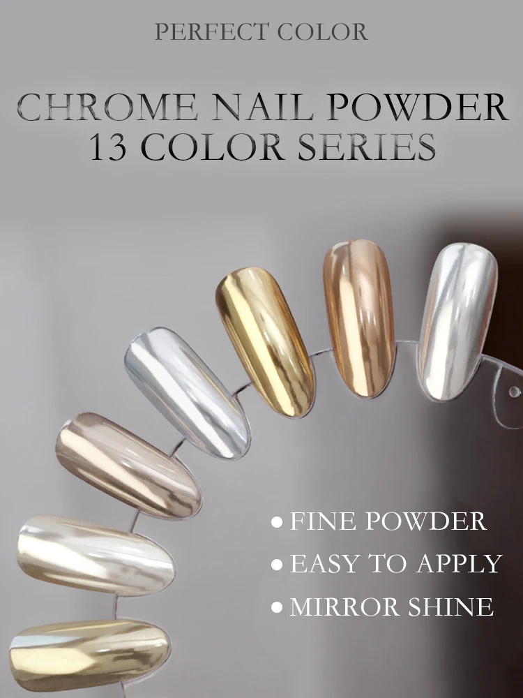 Poudre à ongles chromée, série 13 couleurs, effet métallique miroir, Pigments de manucure à paillettes pour Salon de qualité supérieure, pour la conception des ongles, 0.5g