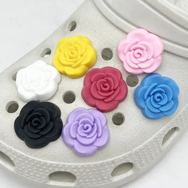 Colorful 3D Rose Flower PVC Shoe Charms Sandals Accessories Shoes Buckle Decorations Clogs Pins Badges Girls Women Gift