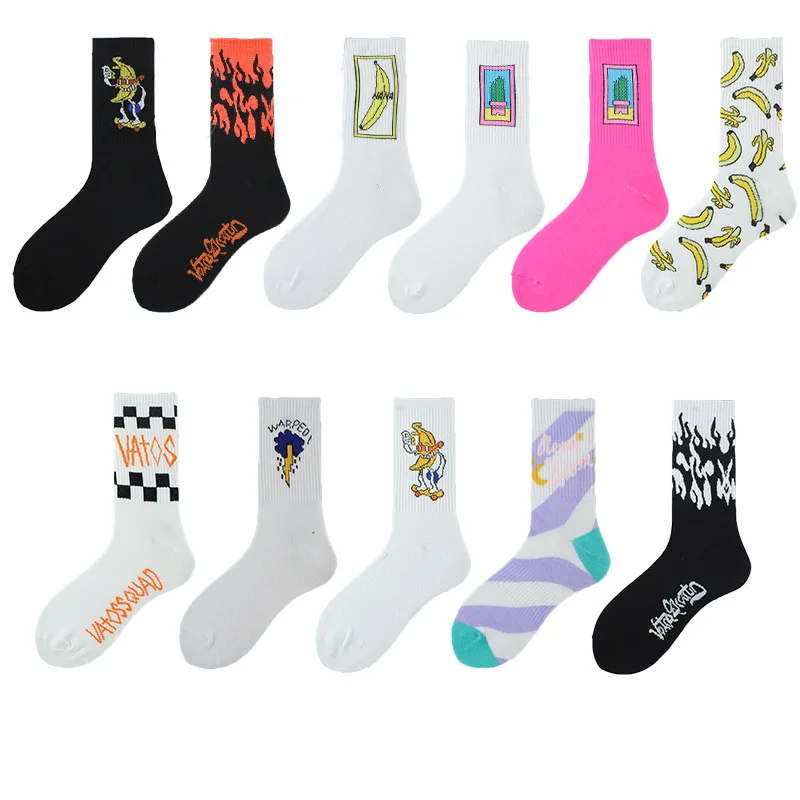 Harajuku Fashion Women Socks Autumn Winte Men And Women Street Cactus Banana Flame Funny Cute Sports Casual Mid Tube Socks SK35