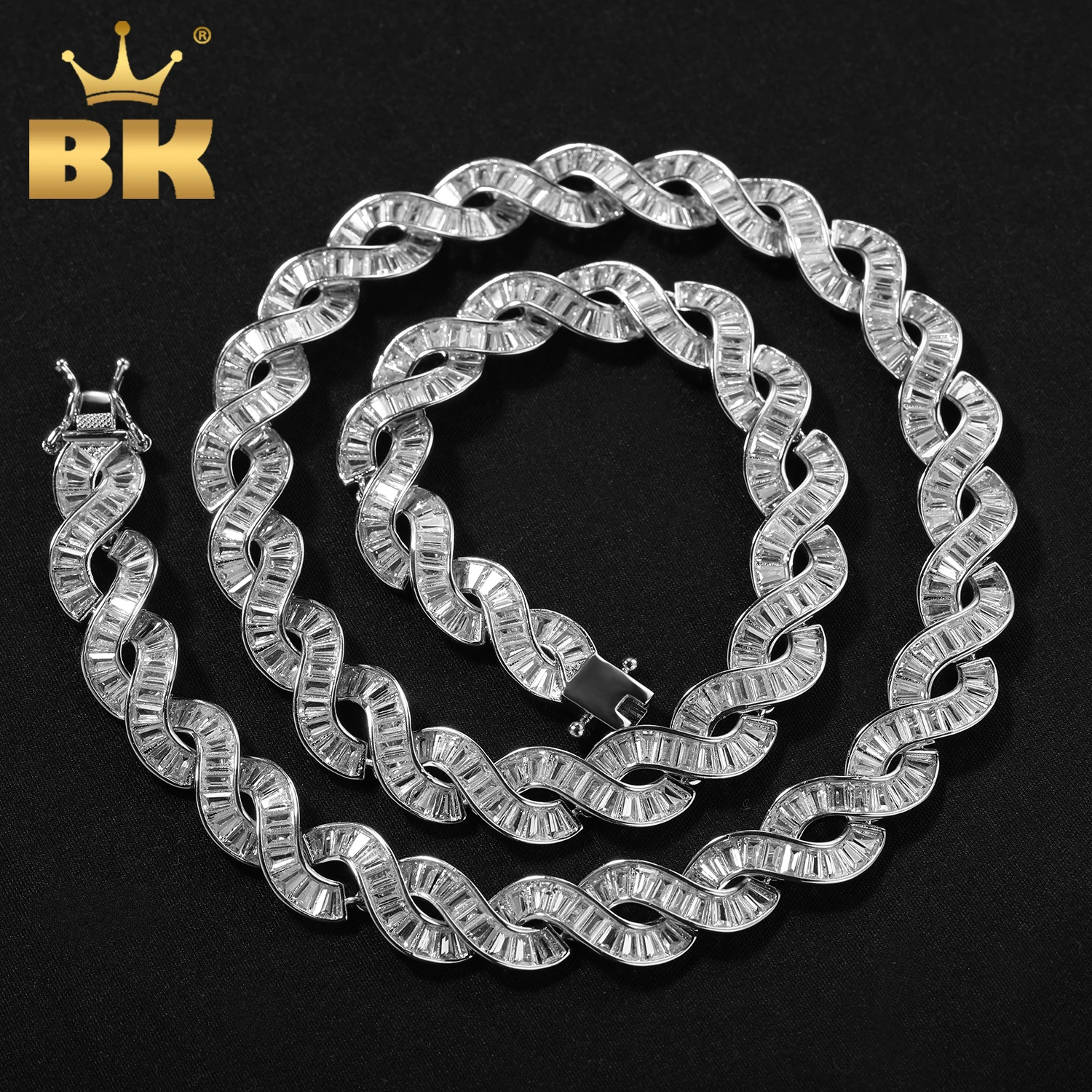 THE BLING KING 10mm Rectangular Cut Infinity Cuban Baguettecz Necklace Iced Out Square Cubic Zirconia HipHop Fashion Jewelry