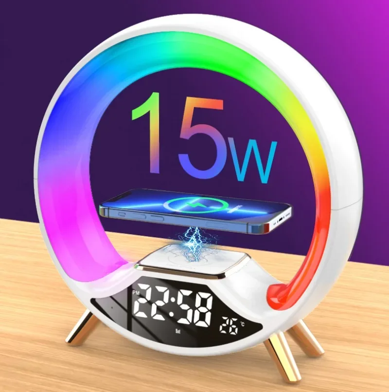 New ambiance light with Bluetooth wireless fast charge Big G sound ambiance light LED digital alarm clock decoration