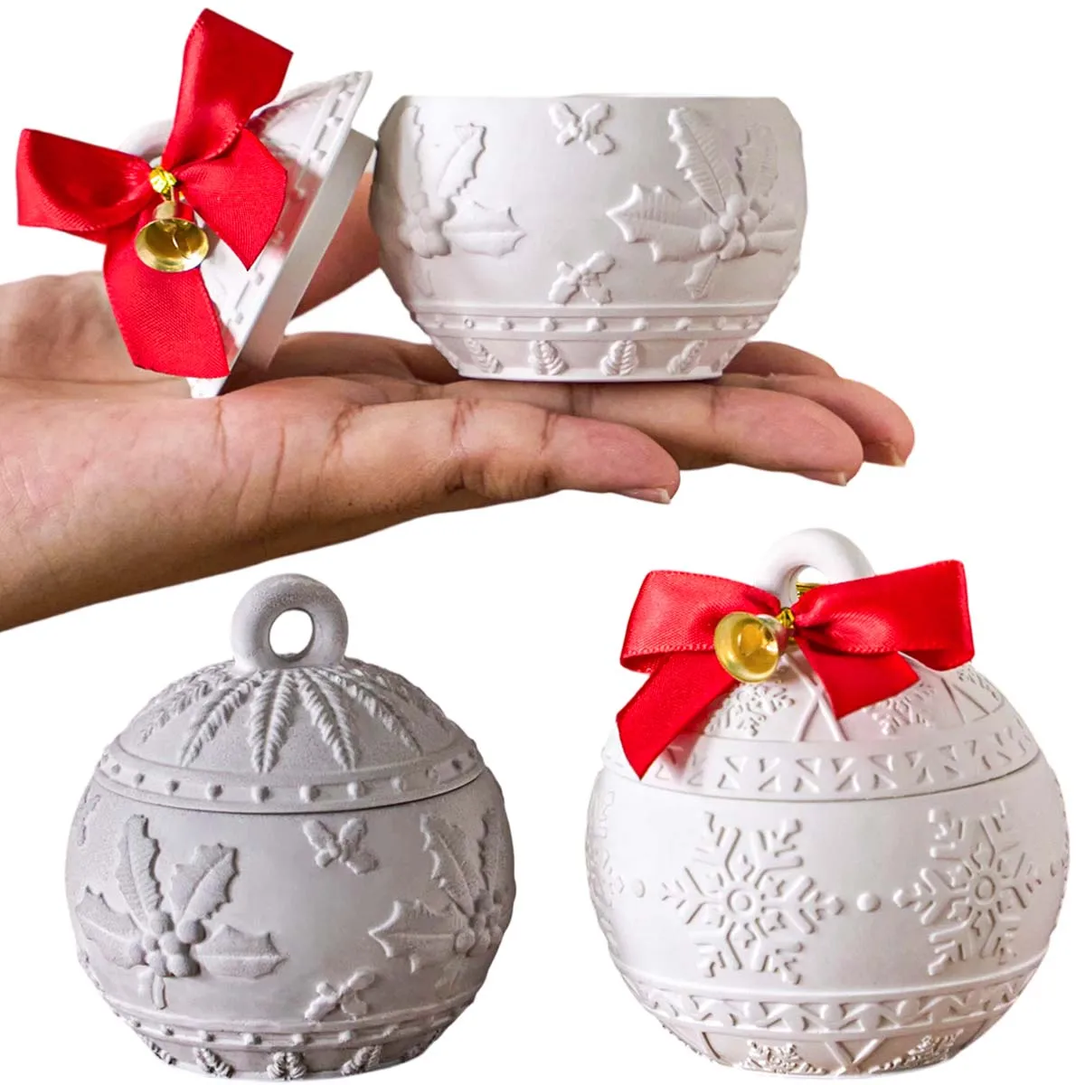 Christmas Relief Snows Berry Candle Jar Silicone Mold DIY Round Ball Storage Box Molds Plaster Resin Making Kit Xmas Crafts Deco