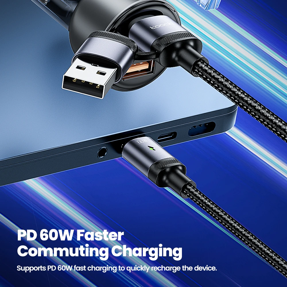 Toocki 2 in 1 Type C Cable to USB C iP Spring Data Cord for iPhone 15 Pro Max 20W 60W Fast Charging Wire for Samsung Xiaomi POCO