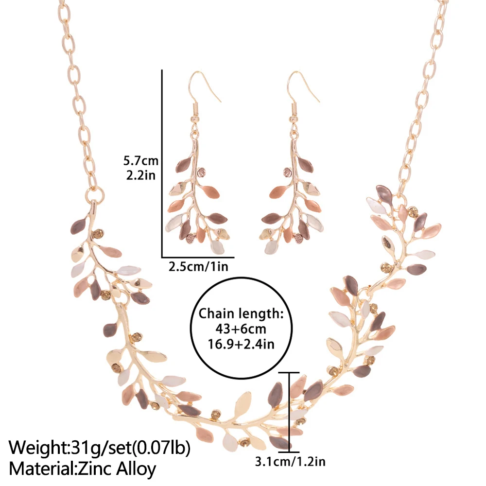Fashion Drip Oil Leaf Necklace and Earrings Set for Women Accessories Trendy Gold Color Jewelry Sets Vacation Party Prom Gift