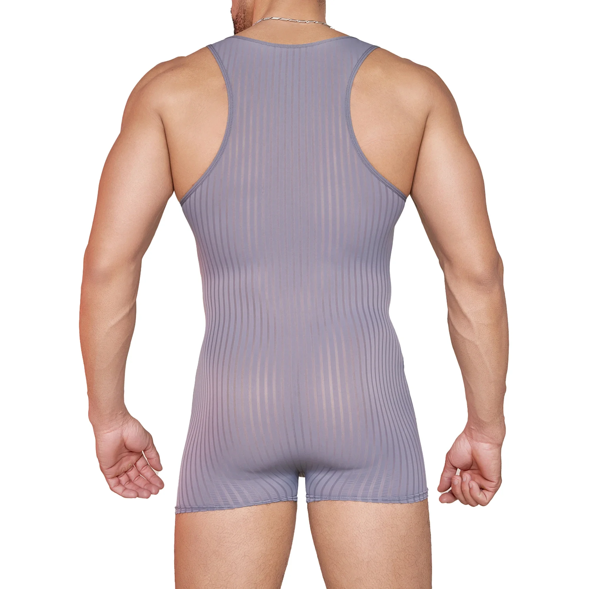 Striped Elastic Underwear Sexy Men Sheer Breathable Bodysuits One-pieces Wrestling Singlet Jumpsuits Male Fitness Sport Leotards