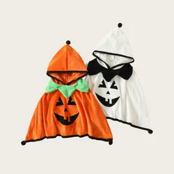 2024 Kids clothes Halloween Unisex Sleeveless Ghost Pumpkin print Hooded Cloak Cute Kids Cosplay outfit