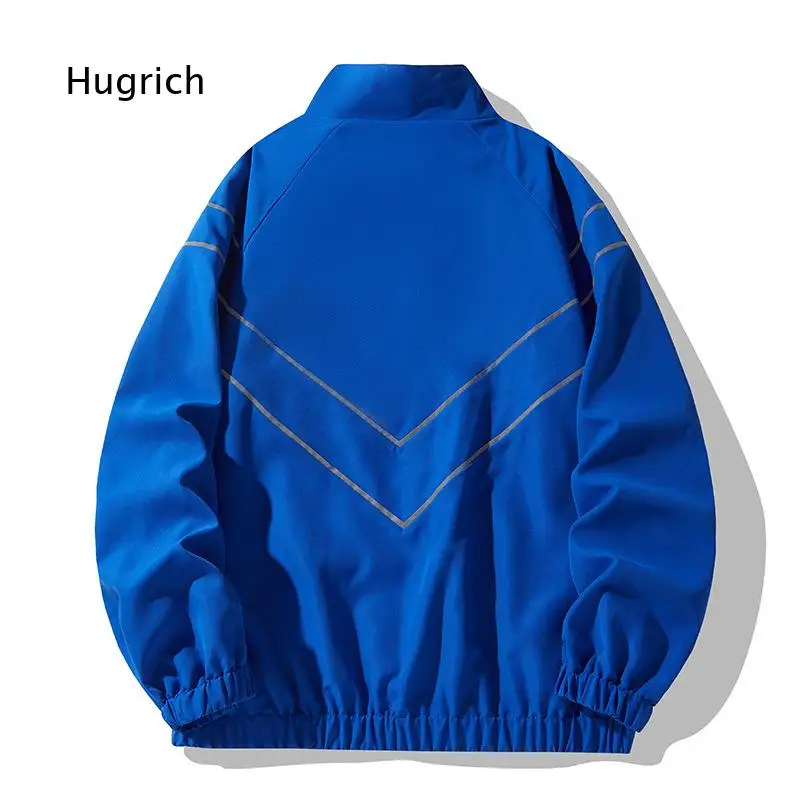 Jacket For Russia Market Teenagers Vintage Simple Stand Collar Loose Fit Top With Reflective Strips For Male Daily