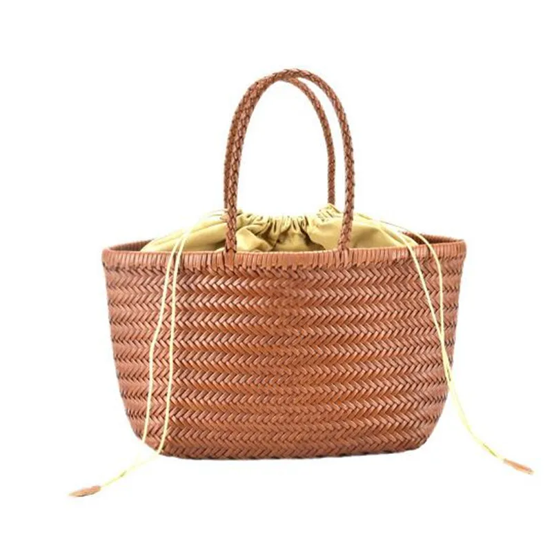 Vintage Genuine Leather Woven Shoulder Bag with Inner Bag Weaving Casual Women\'s Shopping Bag Tote Purse Cowhide Cross Hand Bags