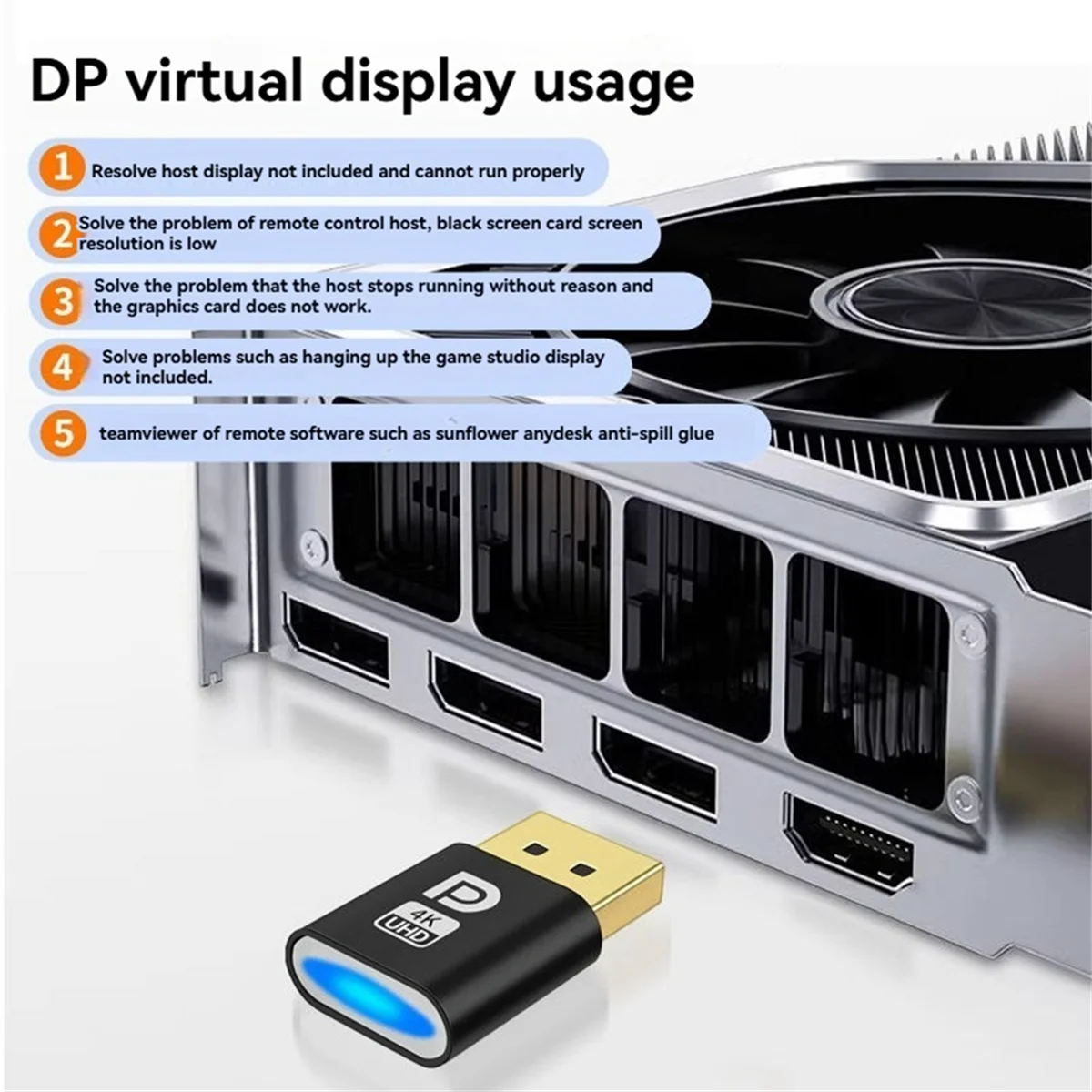 OOKU-4K Displayport الدمية التوصيل DP الظاهري عرض محول DP الدمية التوصيل EDID مقطوعة الرأس شبح محاكي اكسسوارات للكمبيوتر 3 قطعة