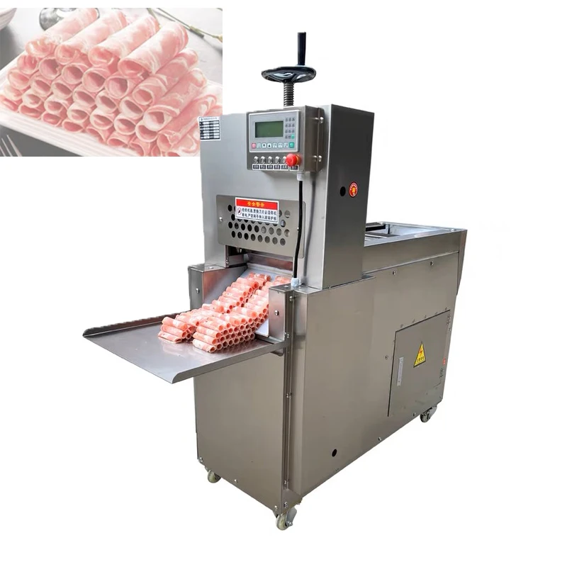 

New CNC Commercial 4 Roll Stainless Steel Full Automatic Beef Mutton Bacon Slicer/Frozen Lamb Meat Rolll Cutting Slicing Machine