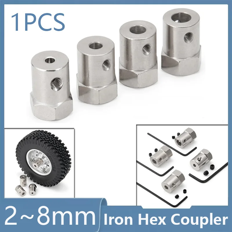 Iron Hex Coupler Plating Rigid Tire Connector 2/3/3.17/4/5/6/7/ 8mm Coupling for Decelerate Motor Shaft Robot Smart Car Wheel