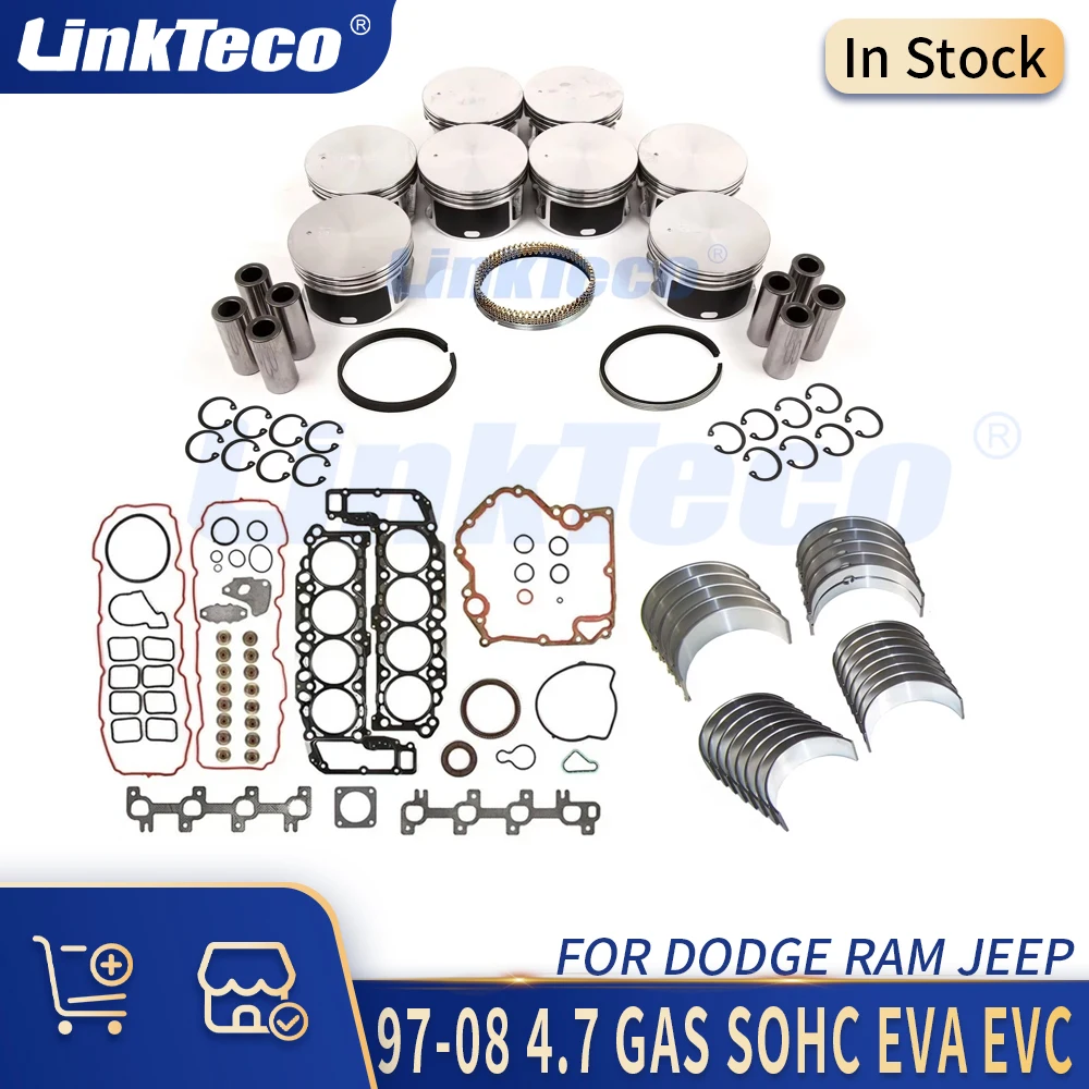 

Engine Parts Full Gasket Set Piston & Rings Bearing Kit Fit 99-07 4.7 L V8 GAS SOHC EVA EVC For Dodge Ram Jeep GRAND CHEROKEE