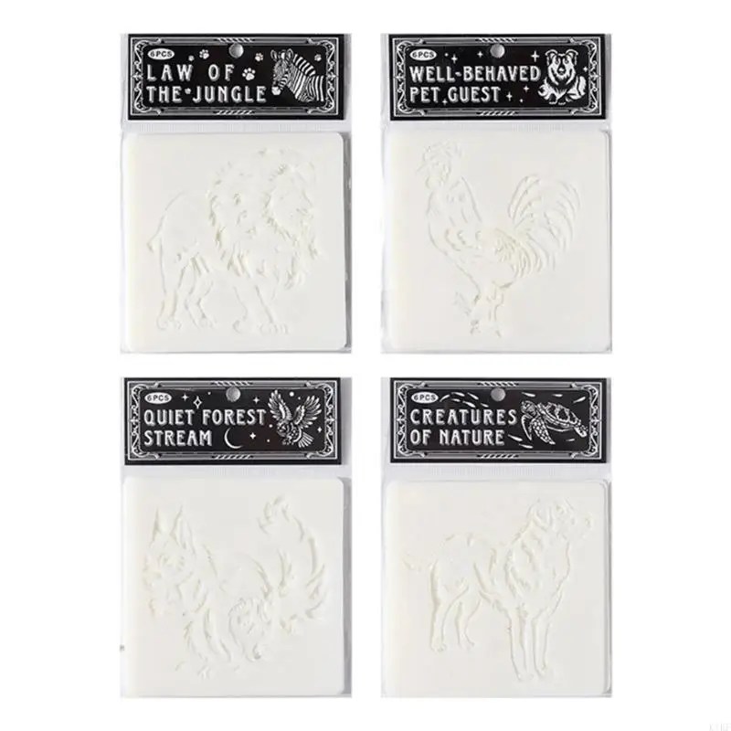 6 Pcs Animal Series Stencils for Painting Hollow Out Theme Stencils Scrapbook Journal Stencils Drawing Stencils K1KF