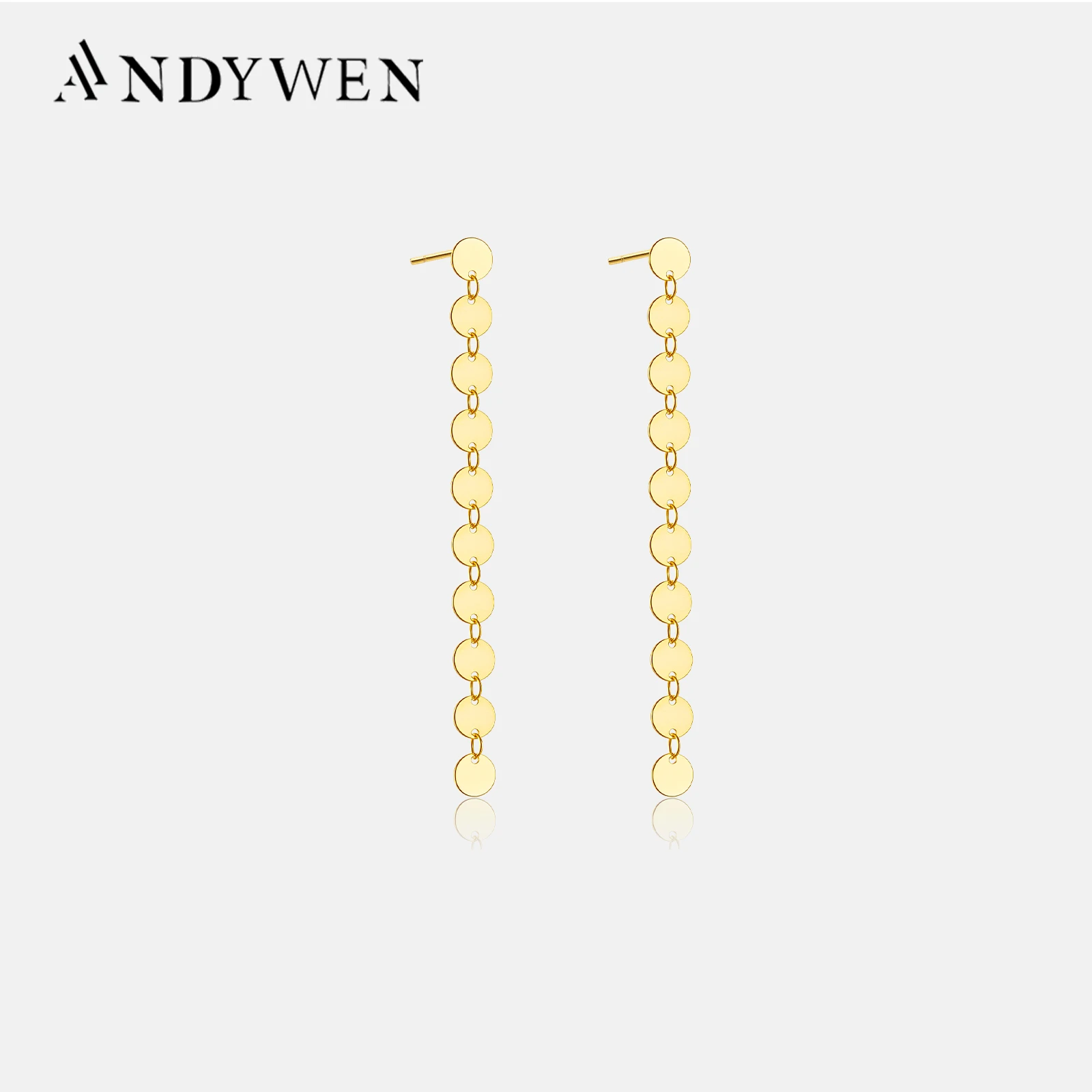 ANDYWEN 925 Sterling Silver Coins Chain Drop Earring Pendientes Piercing Rock Punk Locker Women Fashion Rock Punk Jewelry